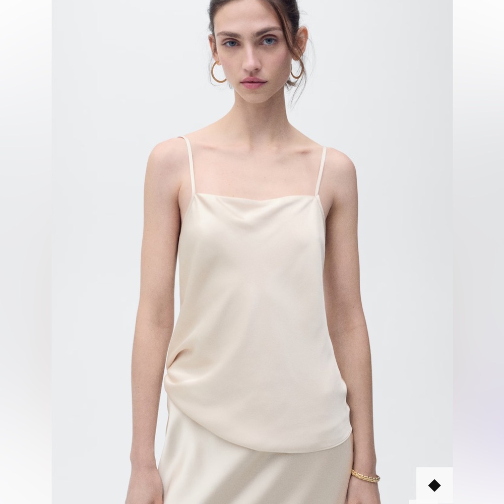Mango SET Cream Pearl Satin Skirt and Top - Picture 4 of 11